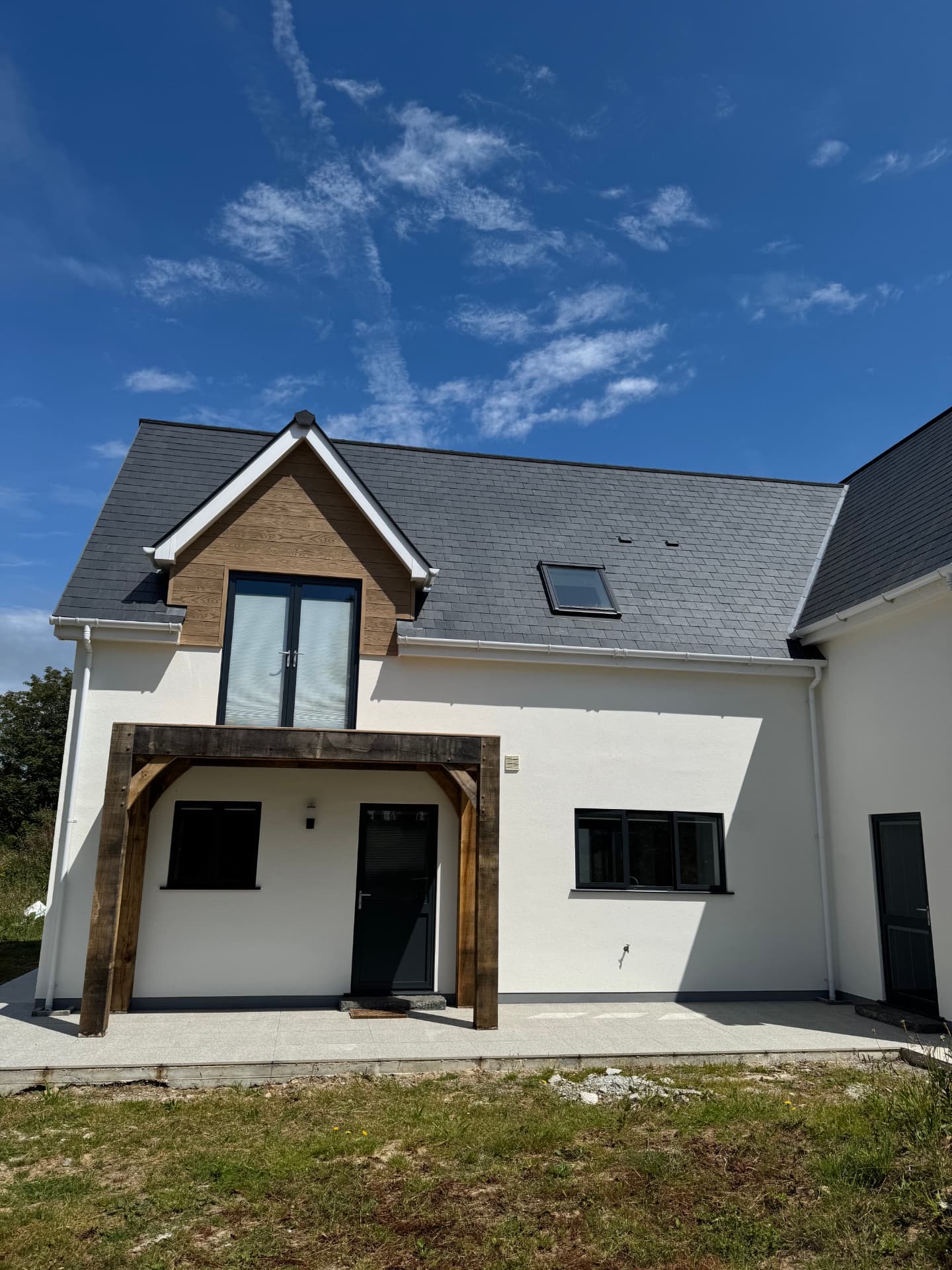 Oak framed porch and dormer on the second newbuild home