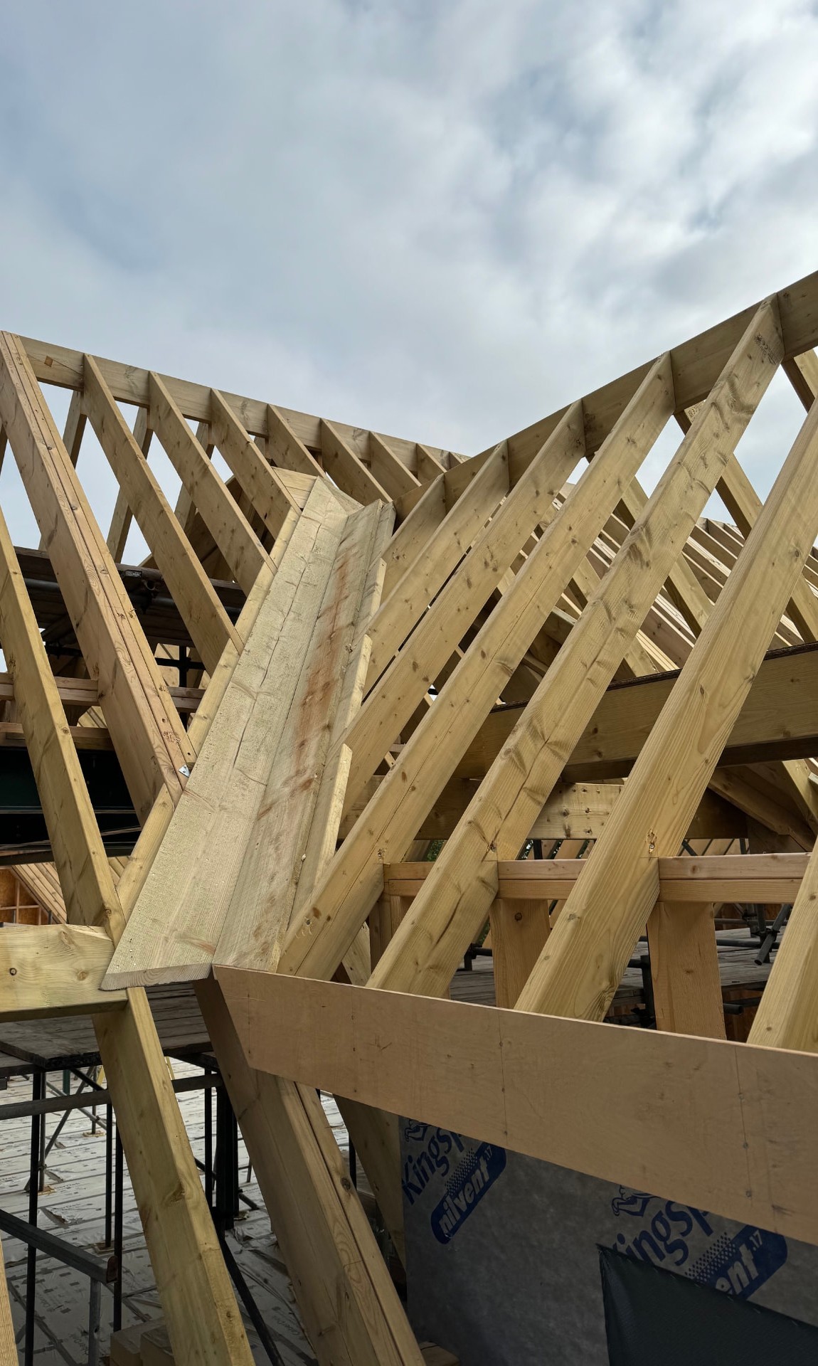 Hip and valley timber junction on the newbuild roof structure